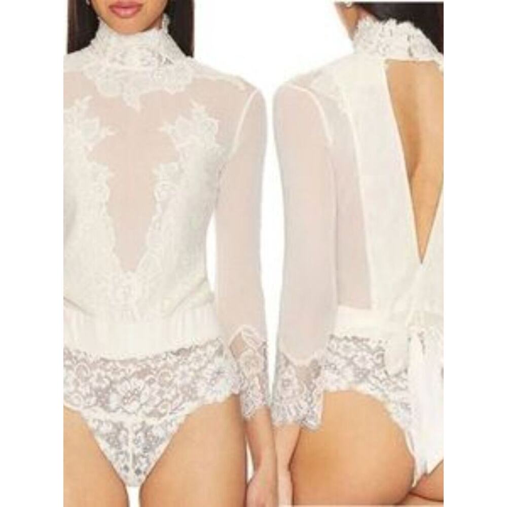 We Are HAH x Free People Take HAH Bow Reversible Bodysuit Cream Lace Womens L - Picture 11 of 12